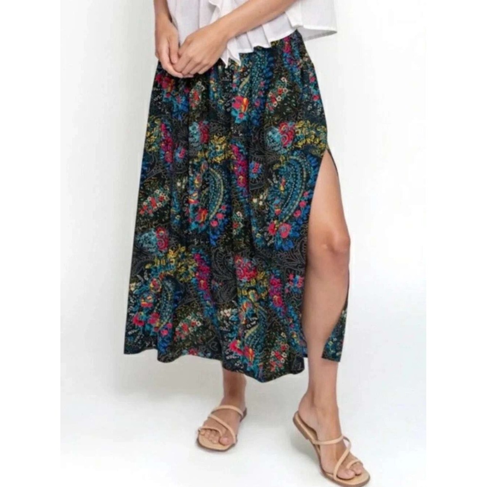 NEW Natural Life Addie Floral Paisley Midi Skirt Boho Women Small Black Red Blue